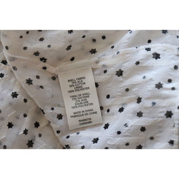 Rebecca Taylor Women's Size US6 Small Snow Combo White Black Star Blouse Tie Top - Picture 8 of 10
